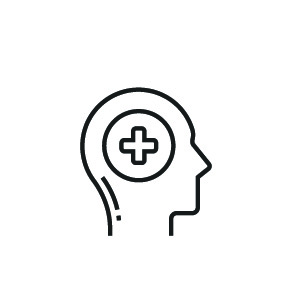 Outline of a head with a medical sign in the middle