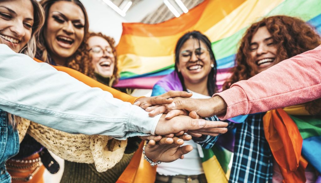 Group of students supporting lgbtq